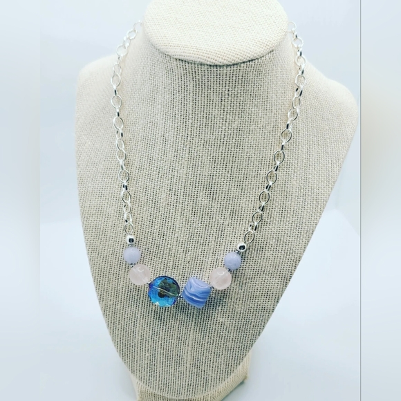 Agate, Rose Quartz Stainless steel chain necklace - Picture 2 of 4